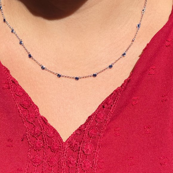 Sapphire Station Necklace in White Gold - Picture 4 of 4